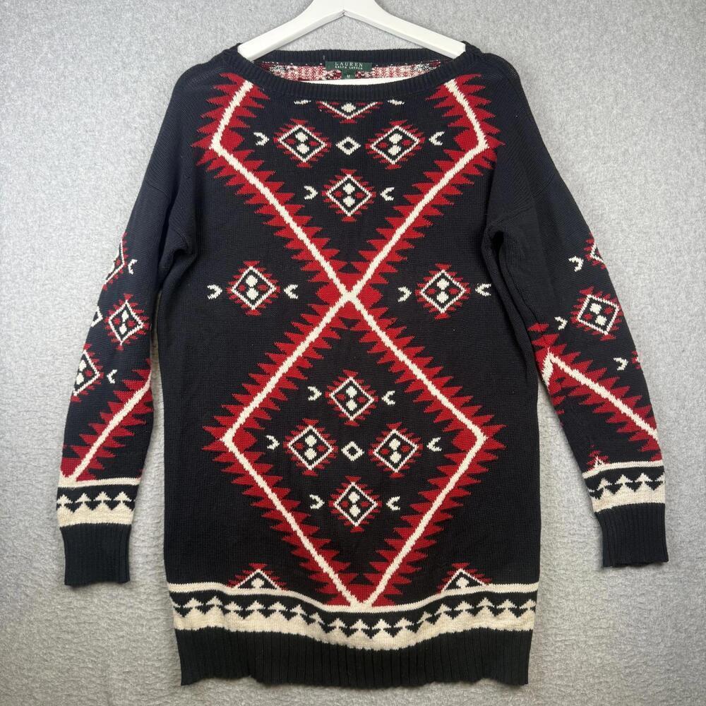 Lauren Ralph Lauren Womens Southwest Aztec Sweater Size Medium Black Pullover